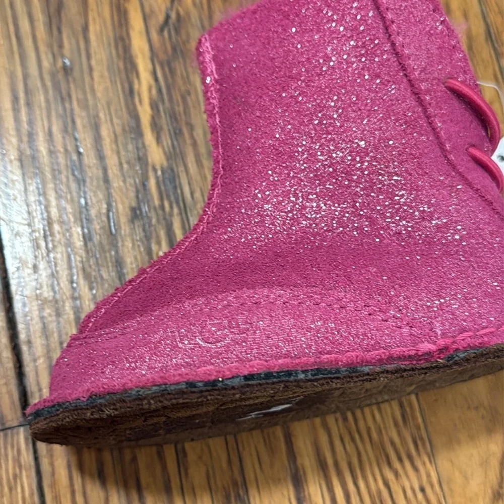 NEW UGG Fuchsia baby boo Glitter pink infant booties lamb fur 6-12m